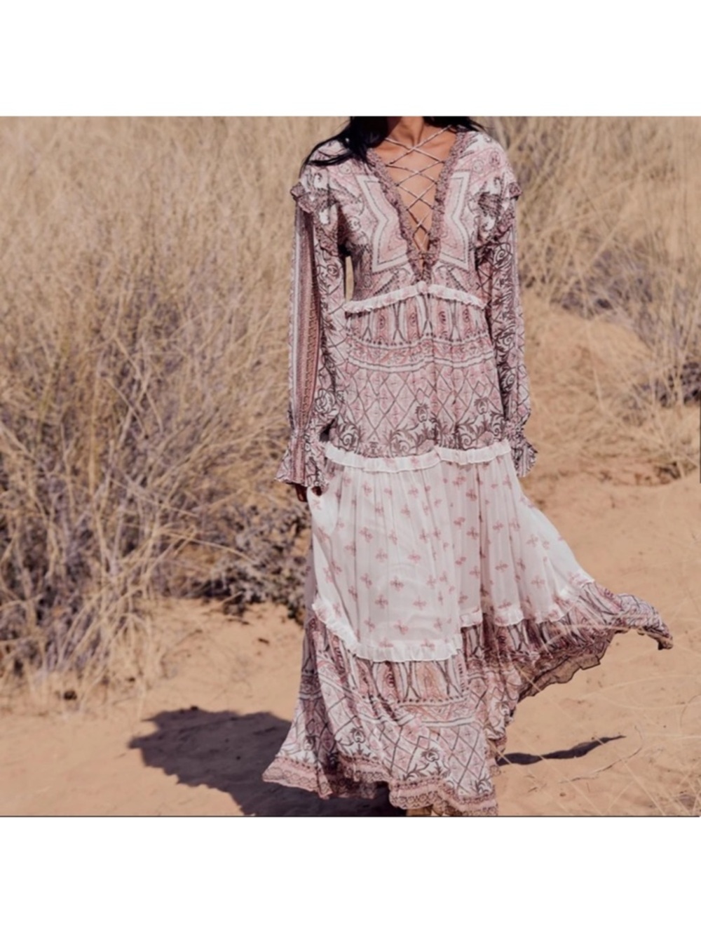 NWT HEMANT & NANDITA Noor Printed Tiered Maxi Dress
